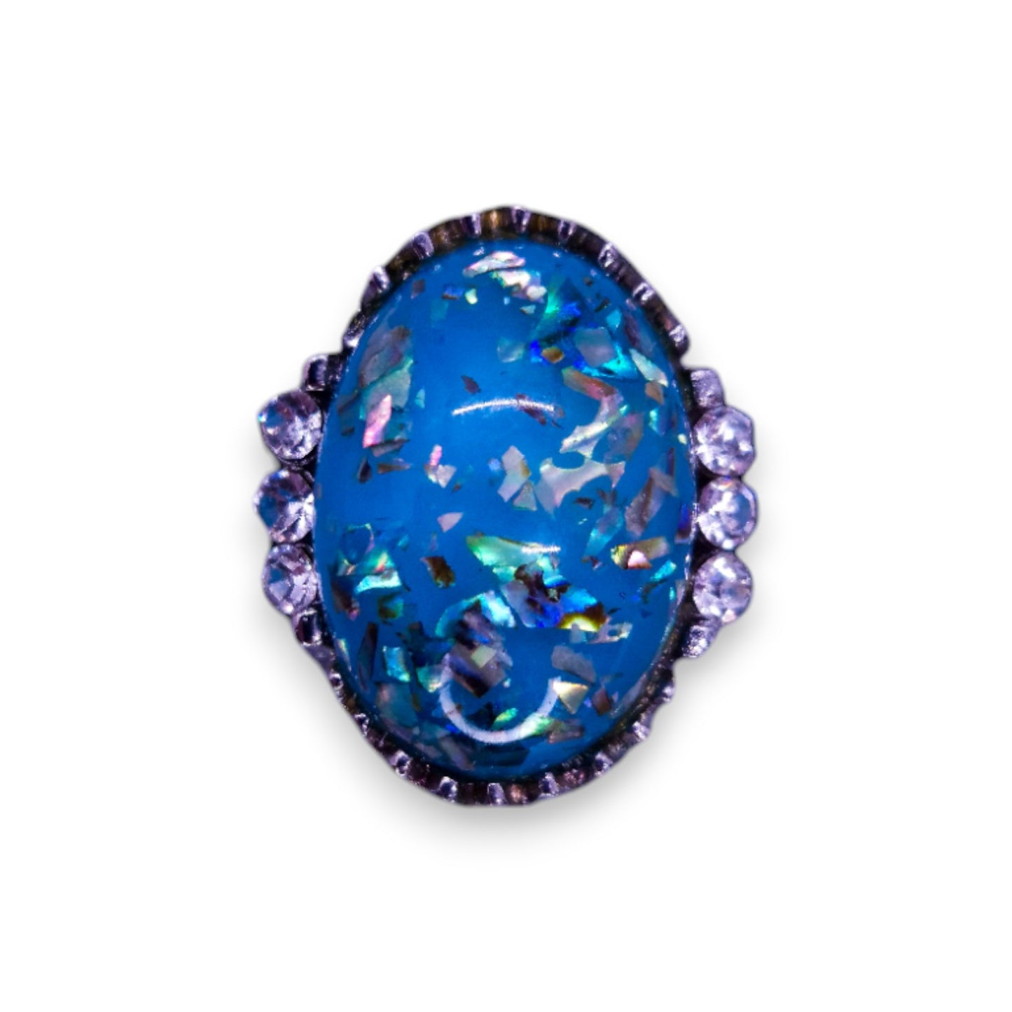 Silver Tone Blue Confetti Stone Statement Ring