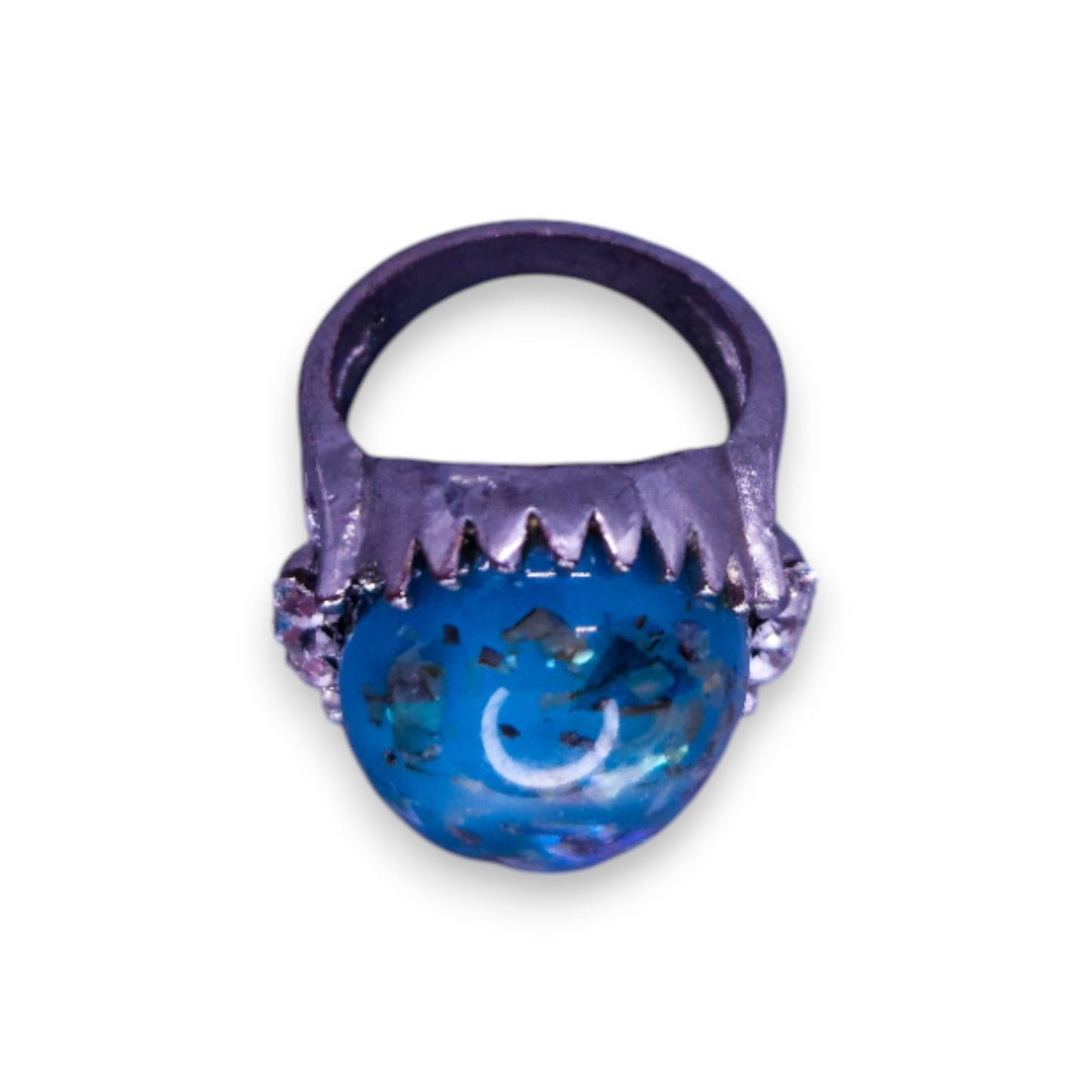 Silver Tone Blue Confetti Stone Statement Ring