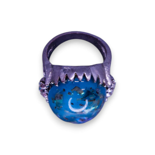 Silver Tone Blue Confetti Stone Statement Ring