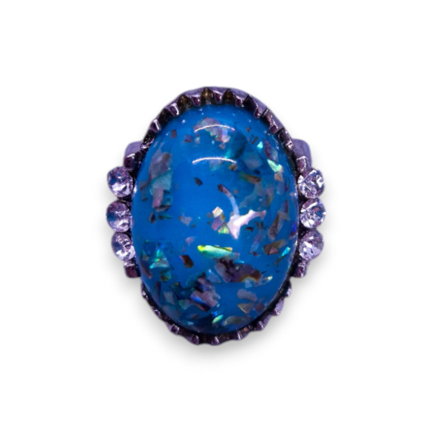 Silver Tone Blue Confetti Stone Statement Ring