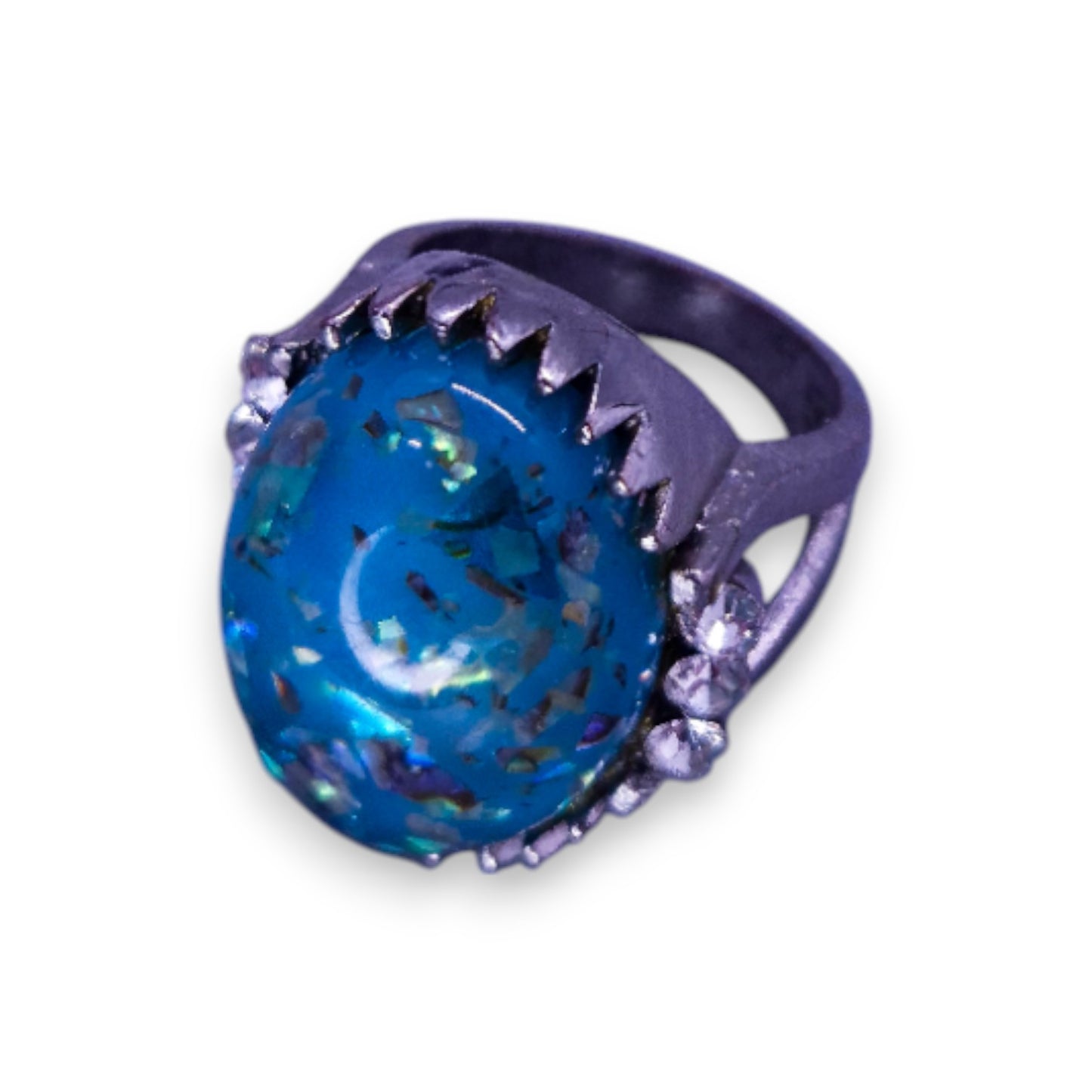Silver Tone Blue Confetti Stone Statement Ring