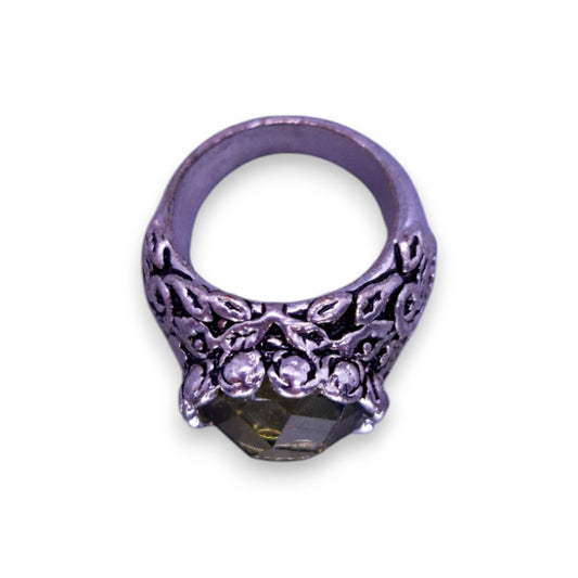 Silver Tone Green Stone Statement Ring