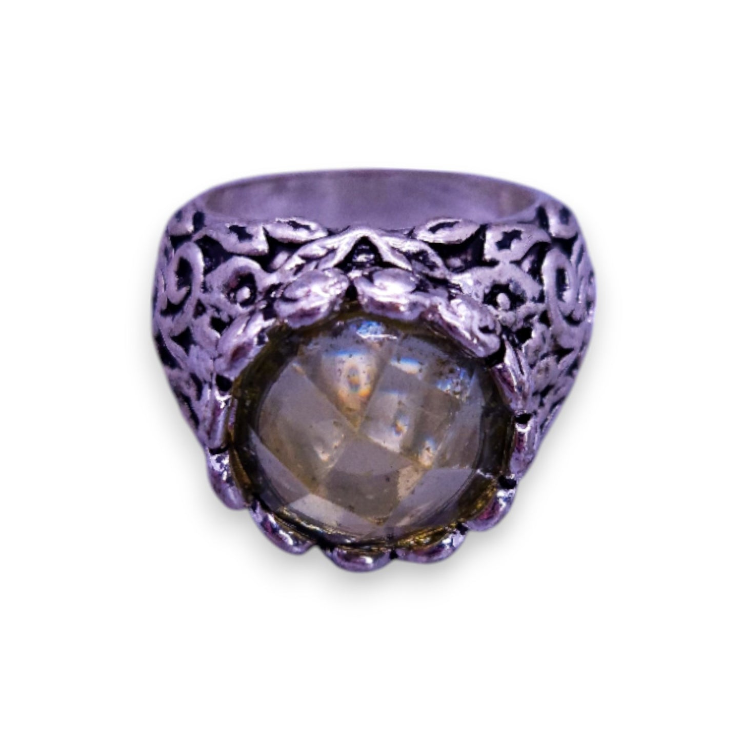 Silver Tone Green Stone Statement Ring