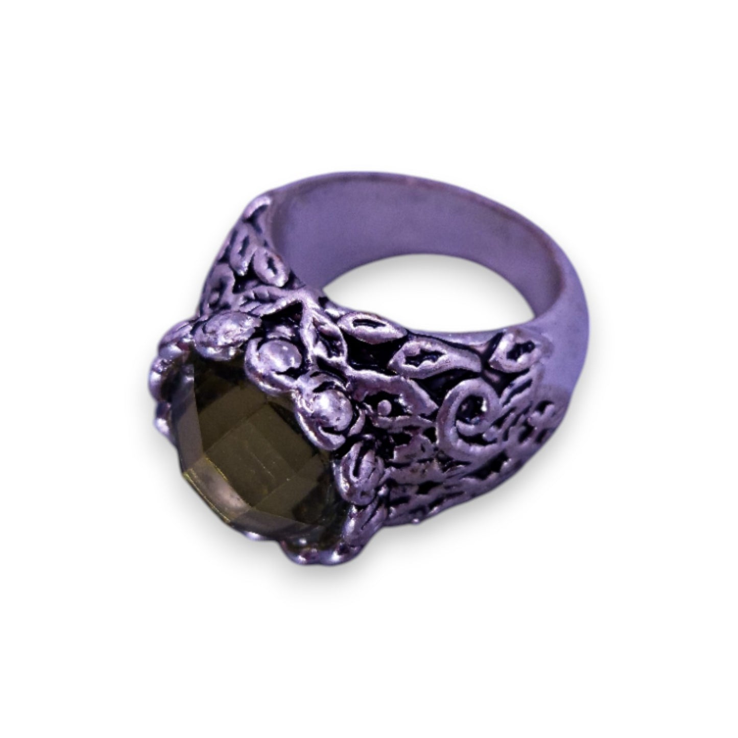 Silver Tone Green Stone Statement Ring