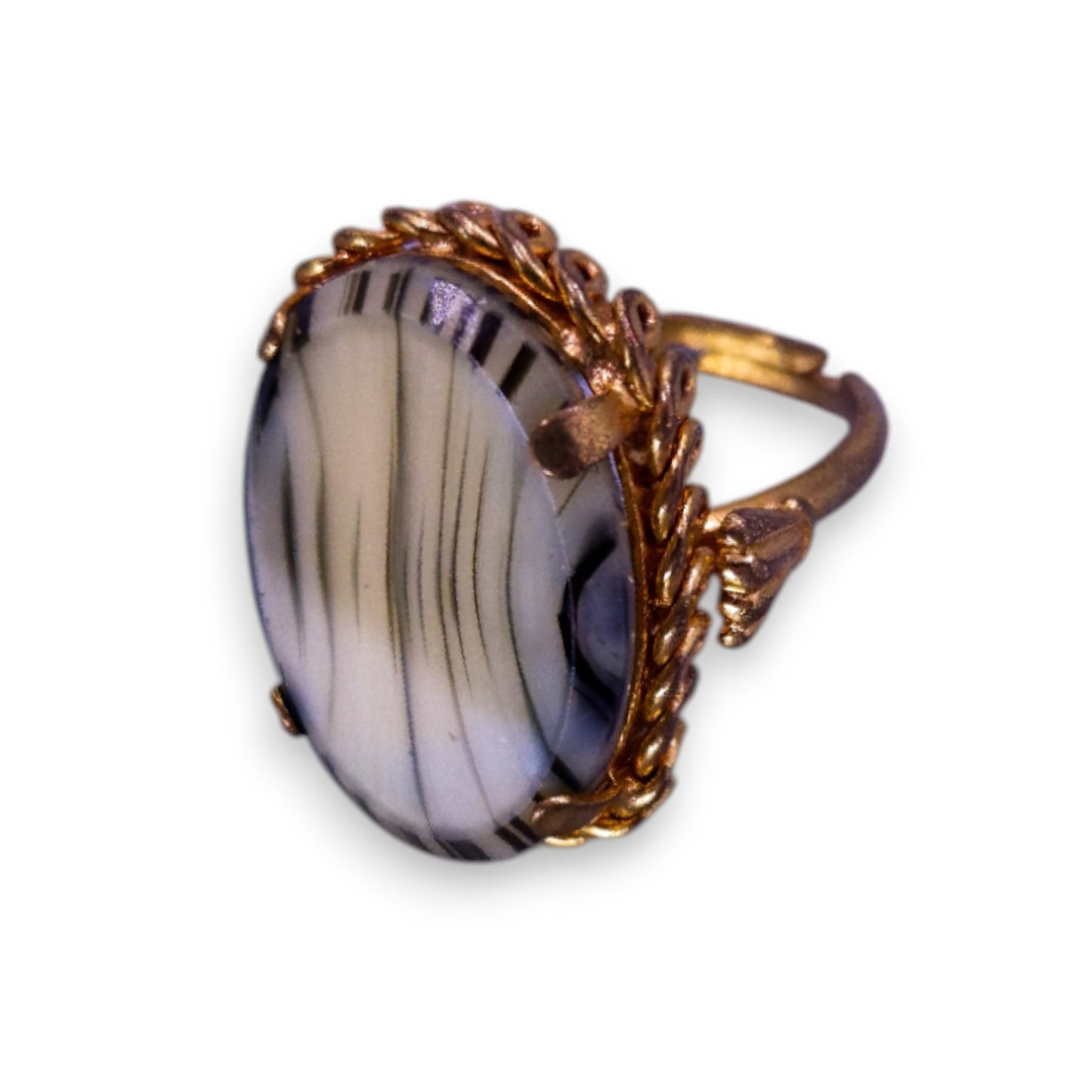 Gold Tone Faux Agate Statement Ring