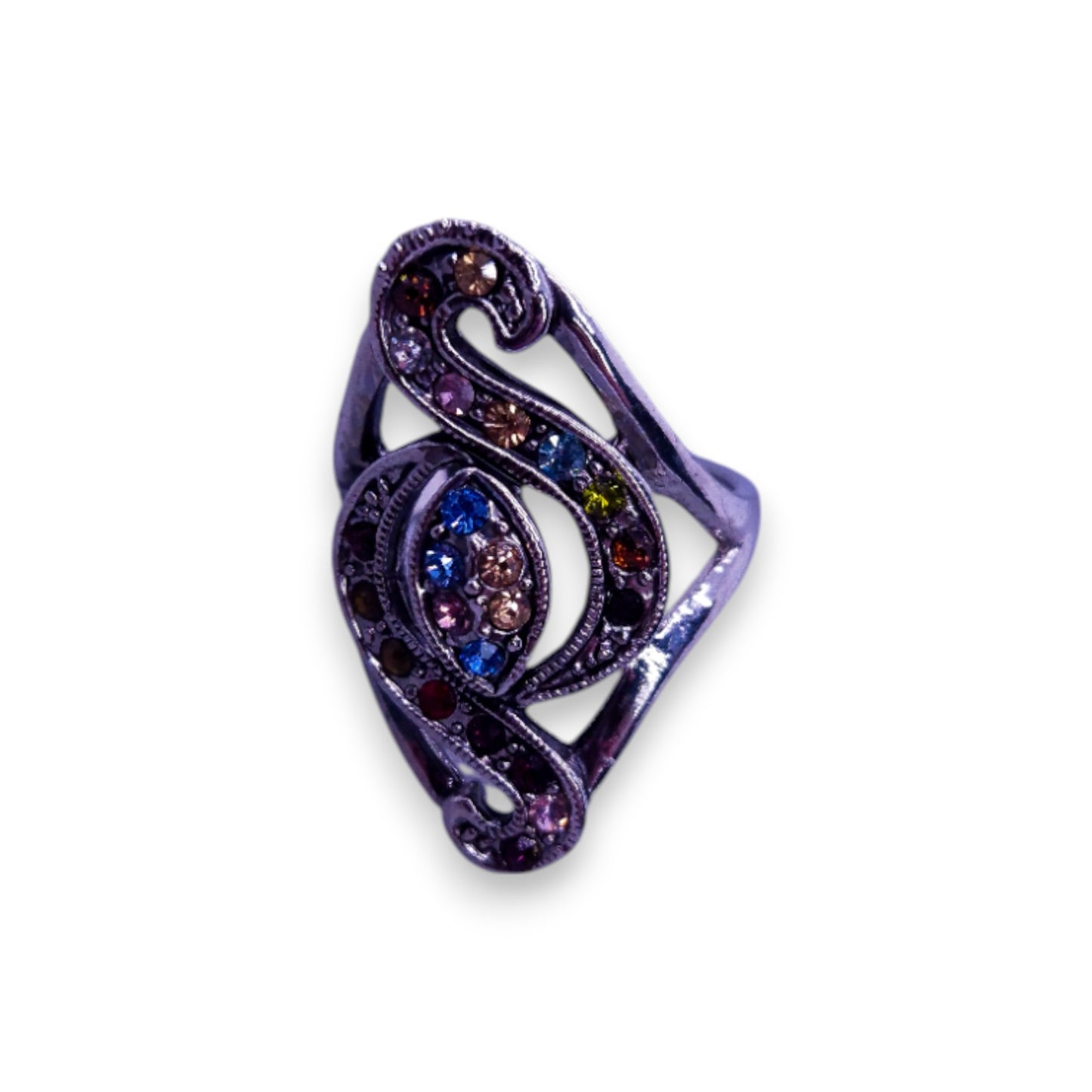 Silver Tone Multi Colour Stones Statement Ring