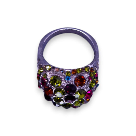 Silver Tone Multi Colour Stones Statement Ring
