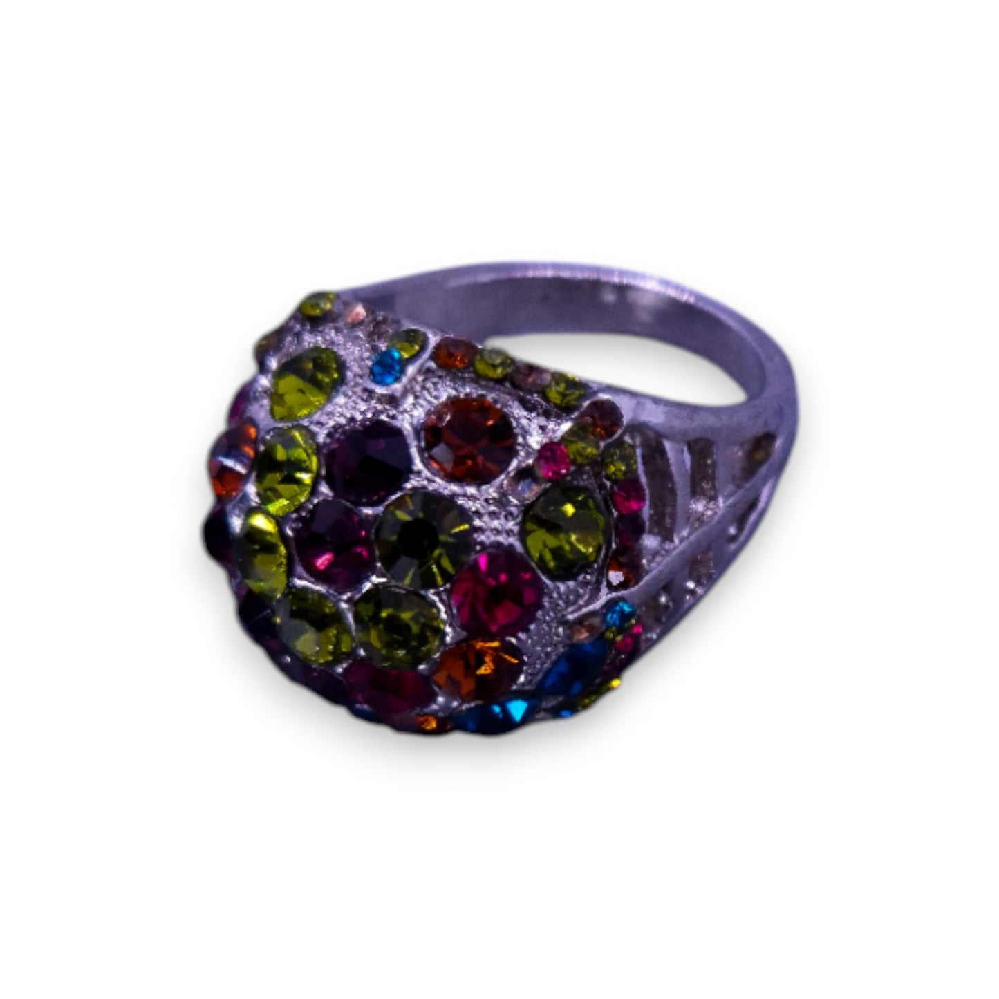 Silver Tone Multi Colour Stones Statement Ring