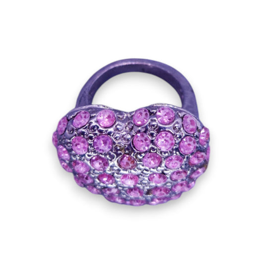 Silver Tone Pink Stones Romantic Heart Ring