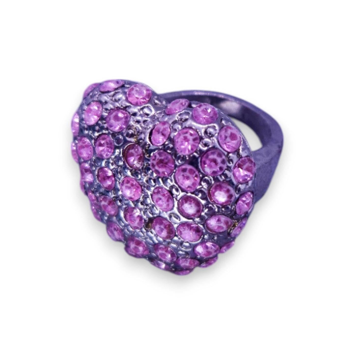 Silver Tone Pink Stones Romantic Heart Ring