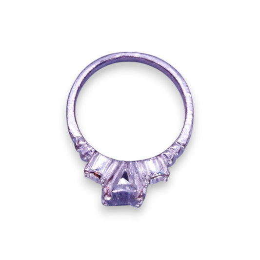 Silver Tone Clear Cubic Zirconia Classic Ring