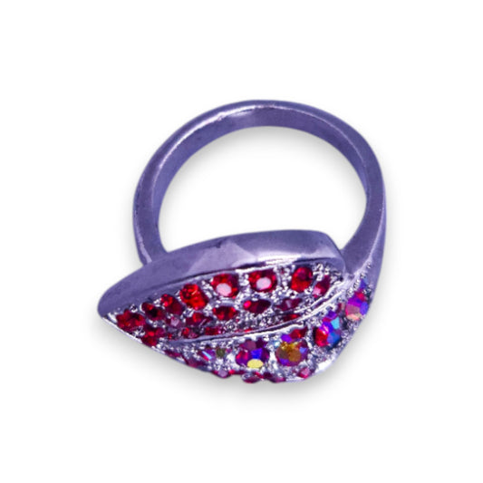 Silver Tone Red Stones Romantic Ring
