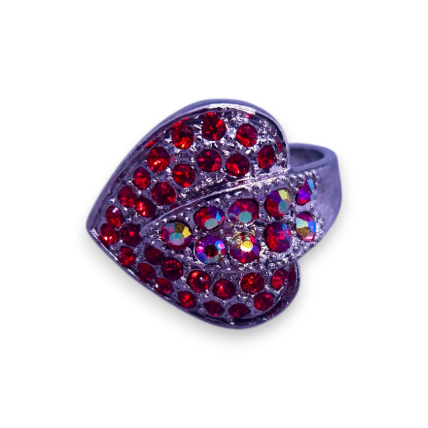 Silver Tone Red Stones Romantic Ring