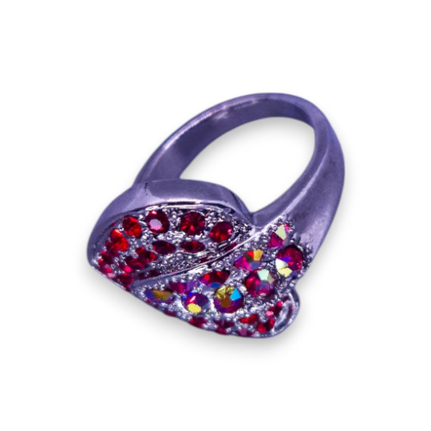 Silver Tone Red Stones Romantic Ring