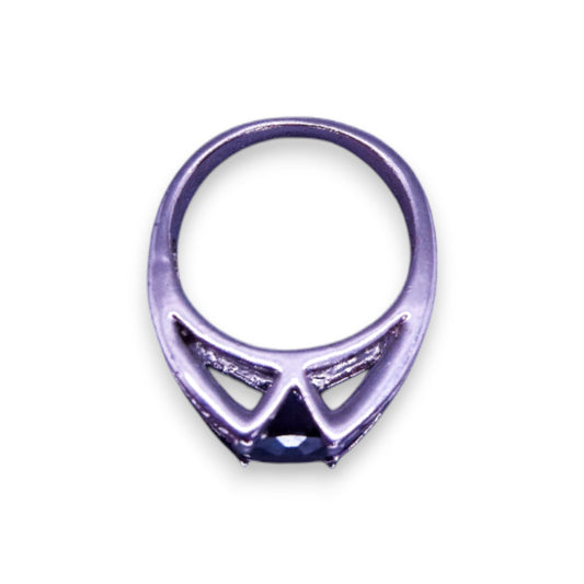 Silver Tone Black & Clear Cubic Zirconia Statement Ring