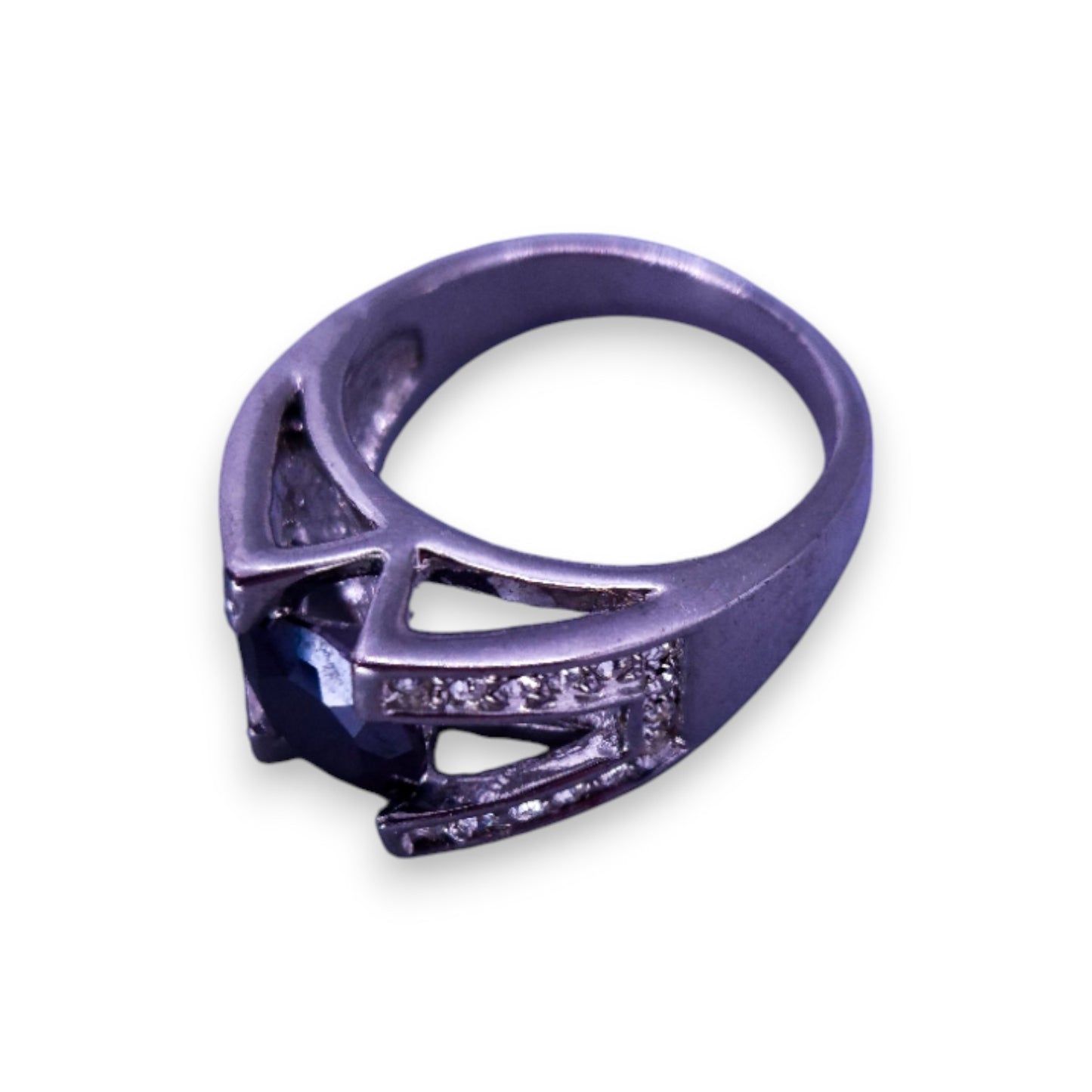 Silver Tone Black & Clear Cubic Zirconia Statement Ring