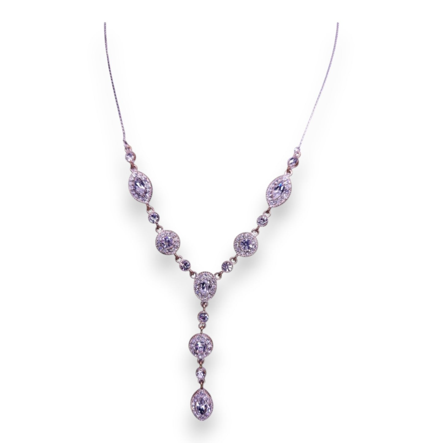 Silver Tone Clear Cubic Zirconia Classic Necklace