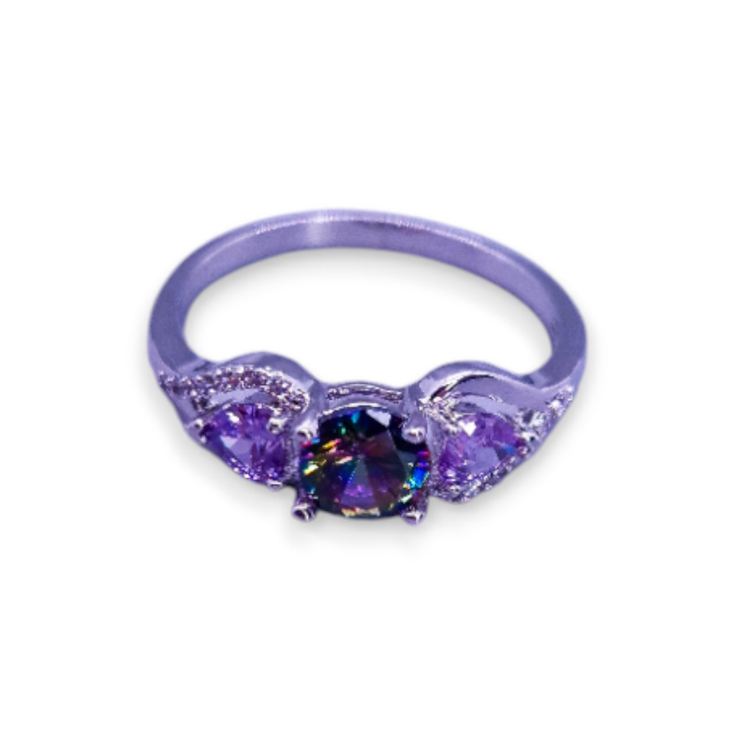Sterling Silver Mystic Topaz, Purple & Clear Cubic Zirconia Romantic Ring