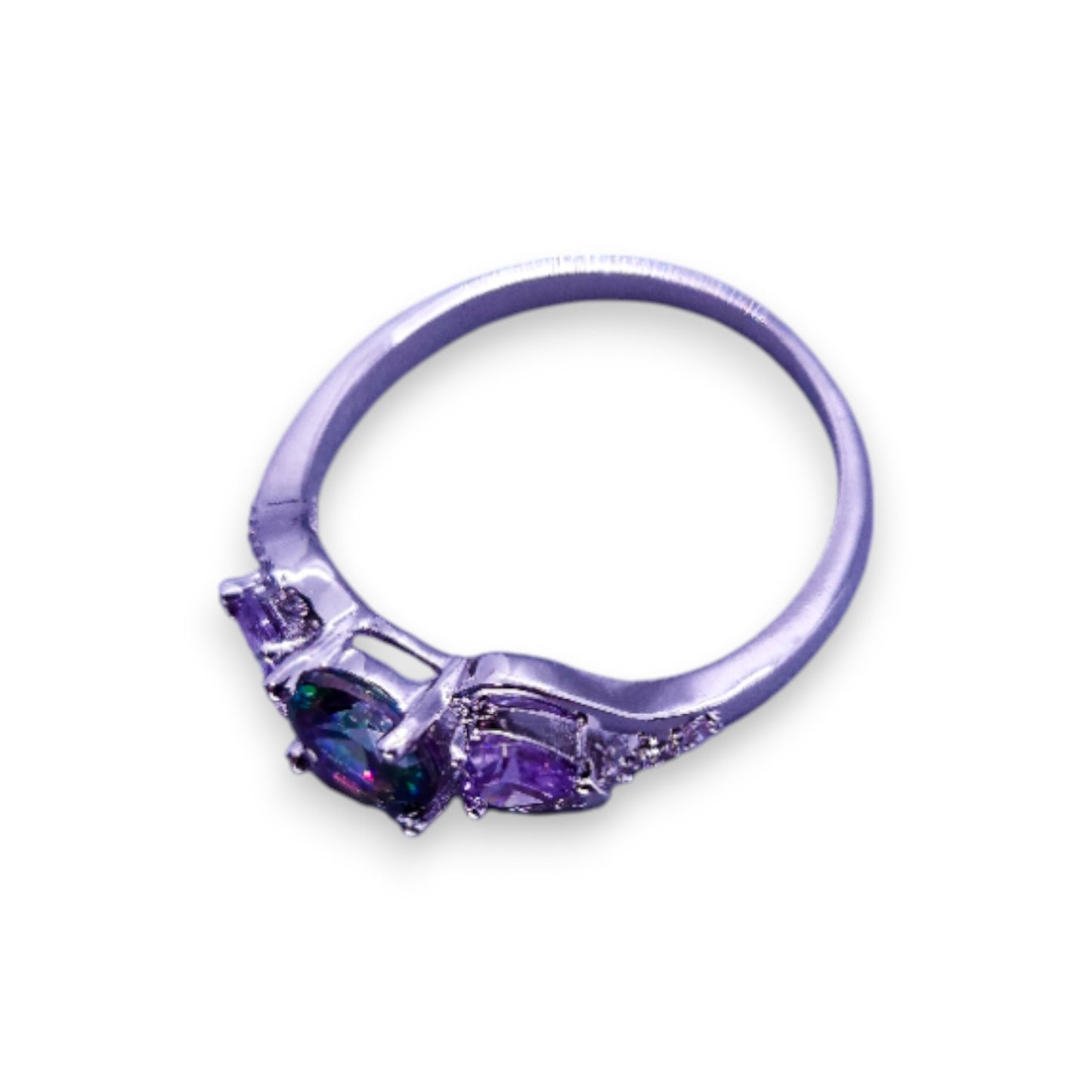 Sterling Silver Mystic Topaz, Purple & Clear Cubic Zirconia Romantic Ring