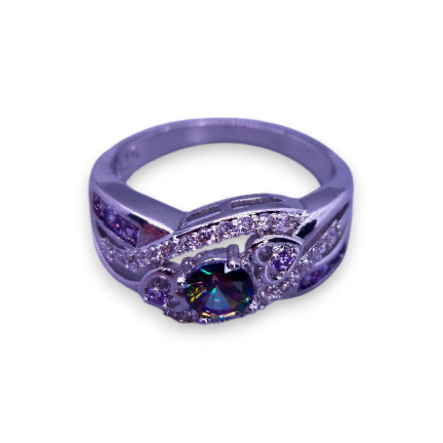 Sterling Silver Mystic Topaz Purple & Clear Cubic Zirconia Romantic Ring