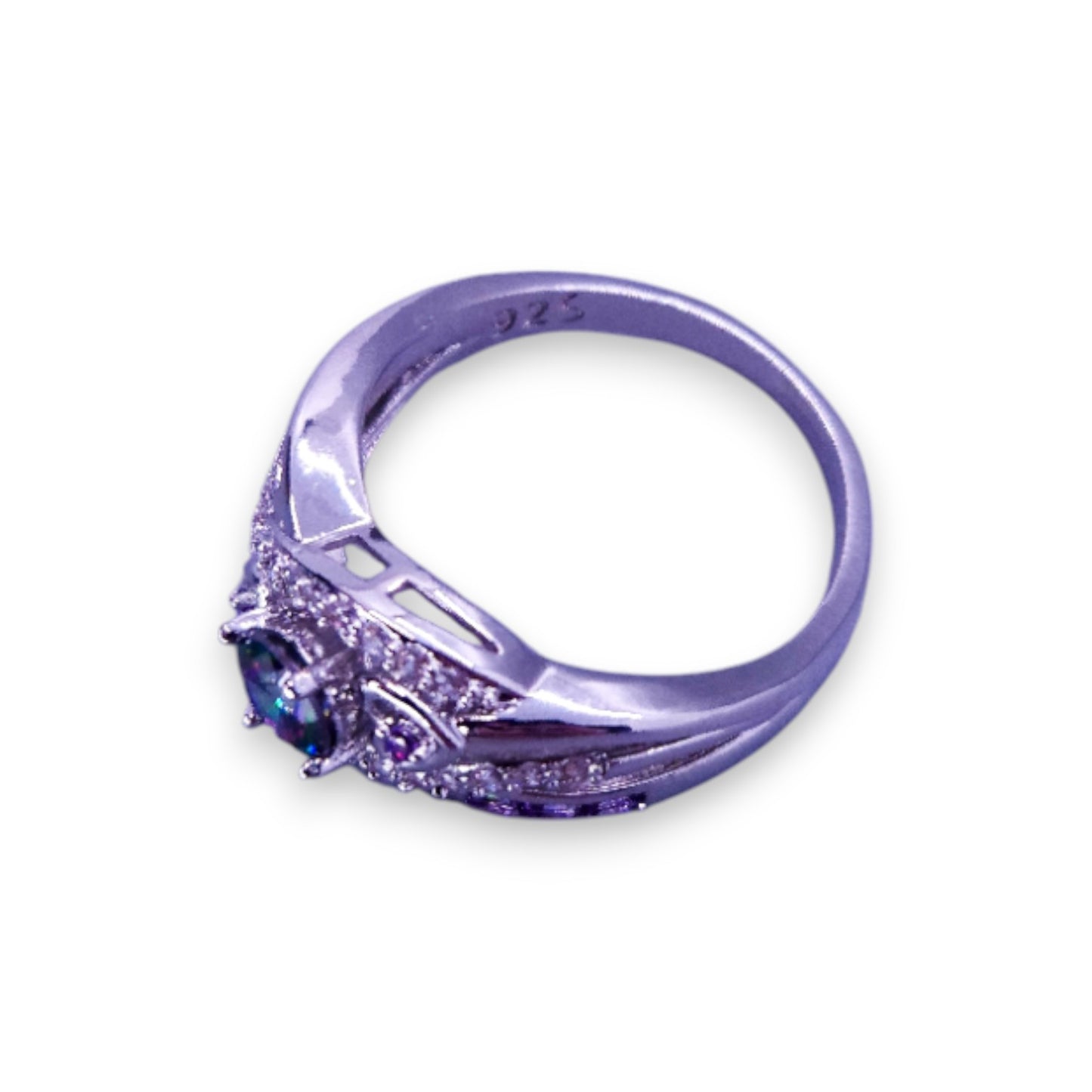 Sterling Silver Mystic Topaz Purple & Clear Cubic Zirconia Romantic Ring