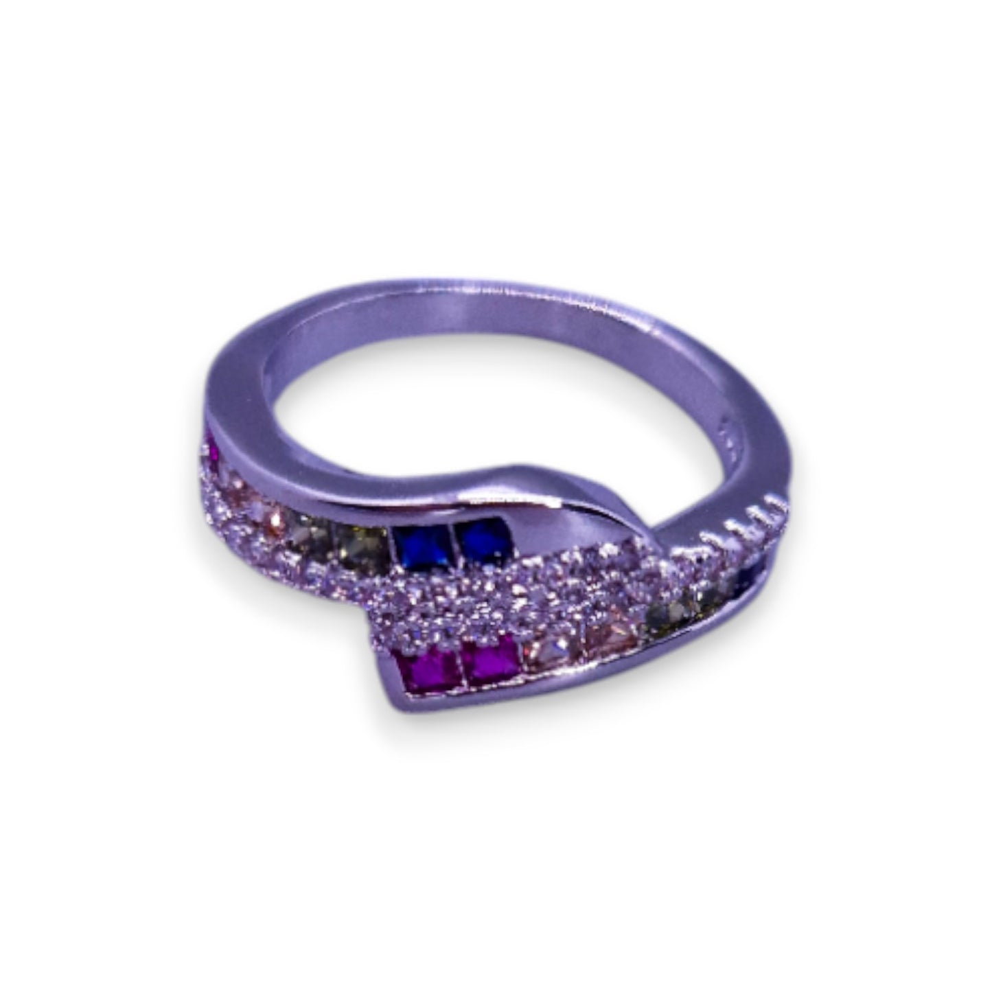 Sterling Silver Multi & Clear Cubic Zirconia Modern Ring