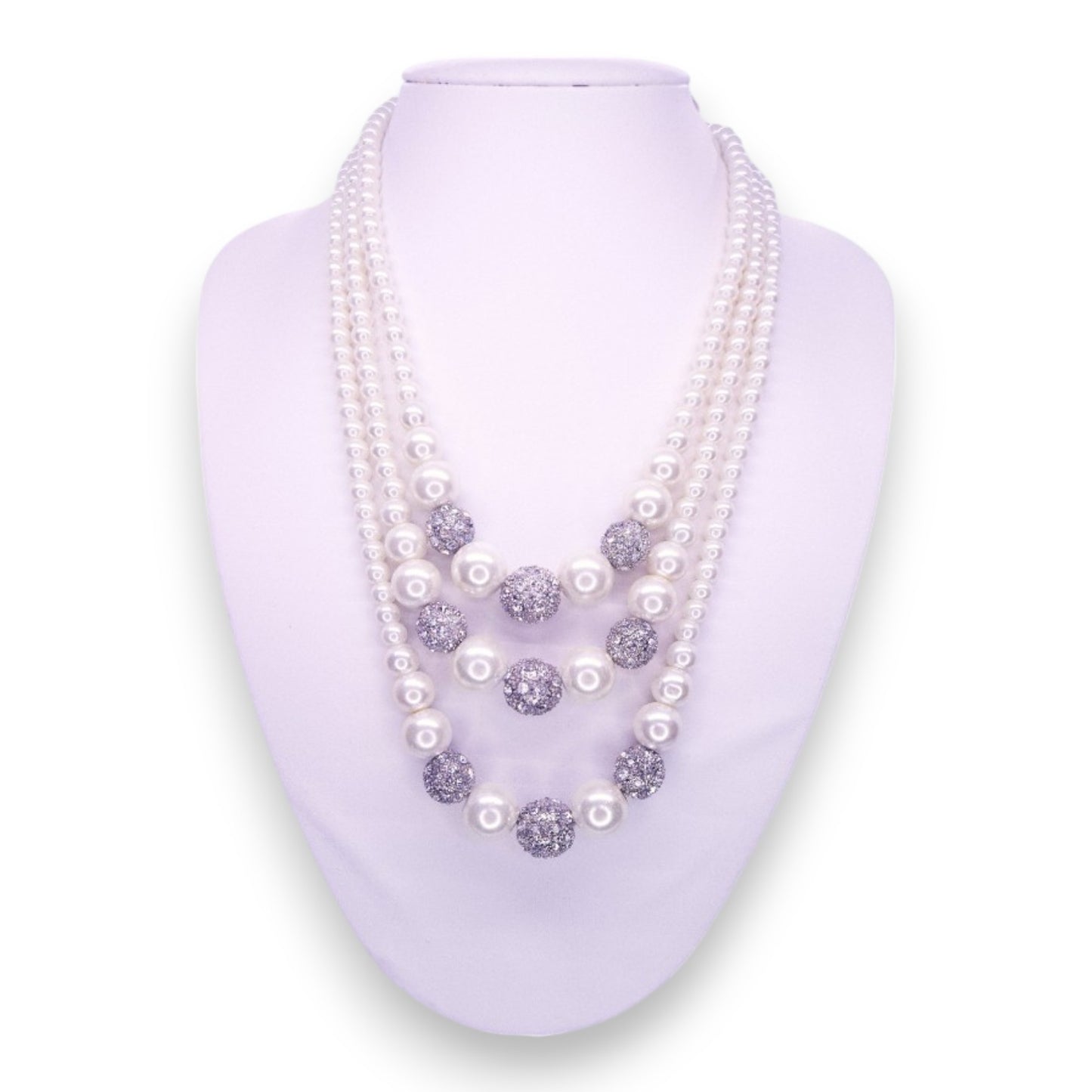 Silver Tone with Faux Pearls Clear Cubic Zirconia Classic Necklace
