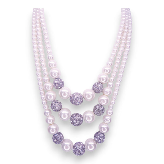 Silver Tone with Faux Pearls Clear Cubic Zirconia Classic Necklace