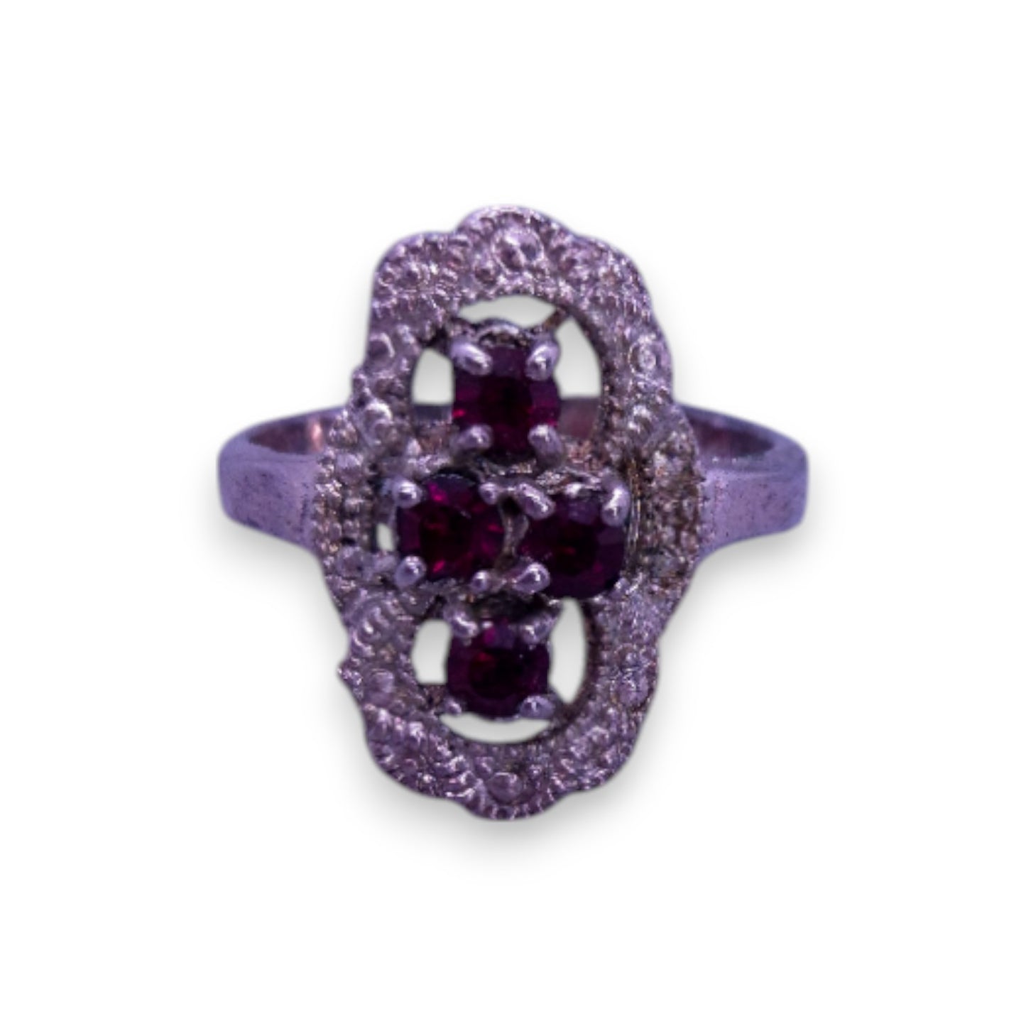 Silver Tone Red Stones Vintage Ring