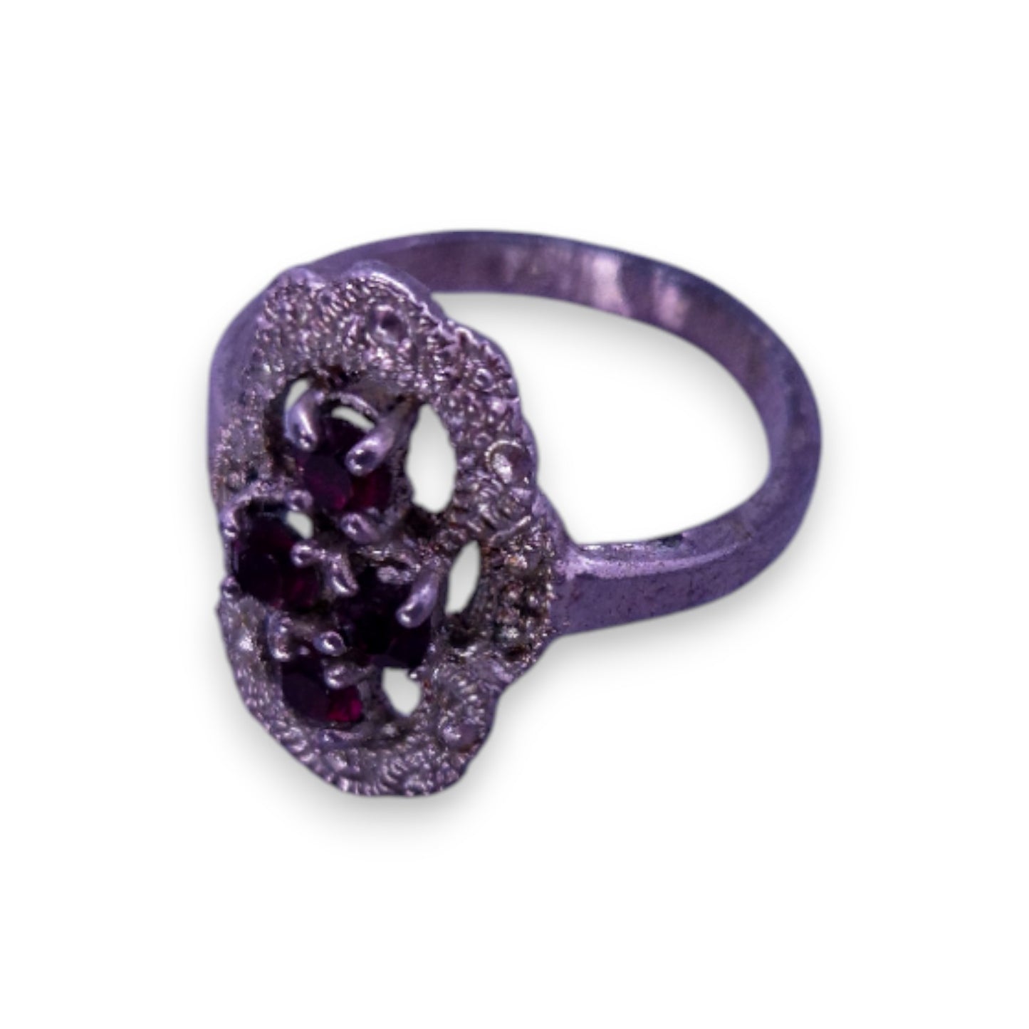 Silver Tone Red Stones Vintage Ring