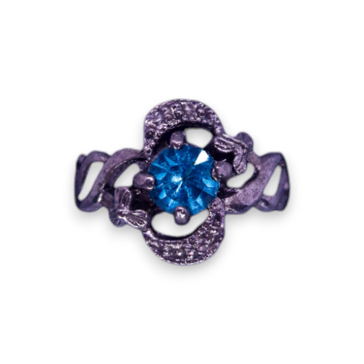 Silver Tone Blue Cubic Zirconia Vintage Ring