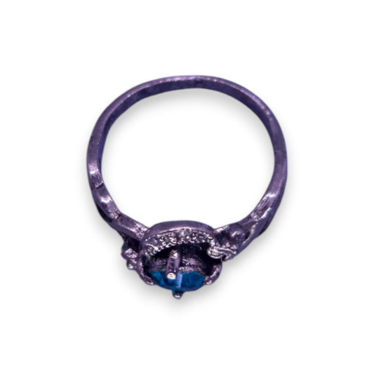Silver Tone Blue Cubic Zirconia Vintage Ring