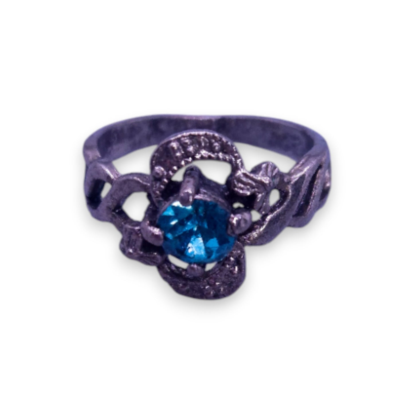 Silver Tone Blue Cubic Zirconia Vintage Ring