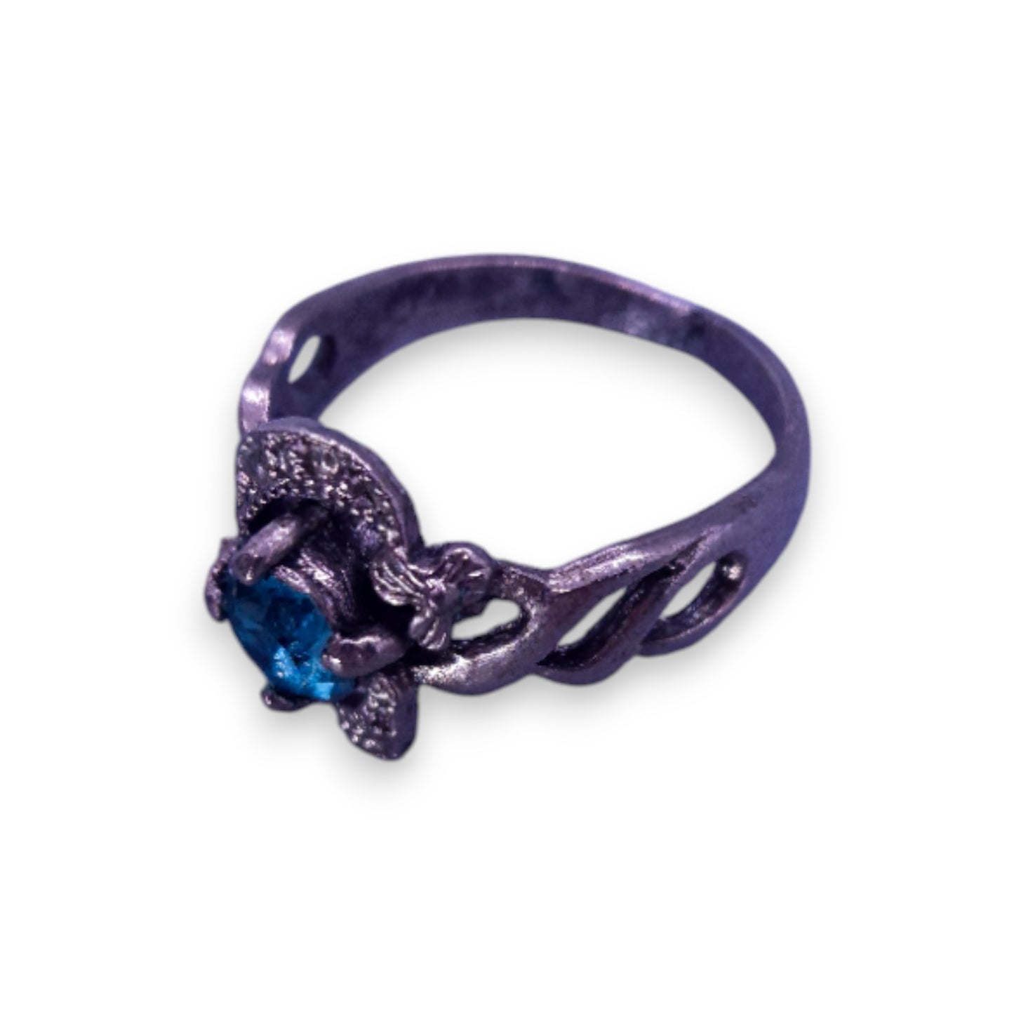 Silver Tone Blue Cubic Zirconia Vintage Ring