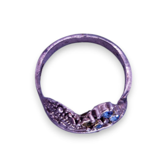 Silver Tone Blue Cubic Zirconia Vintage Ring