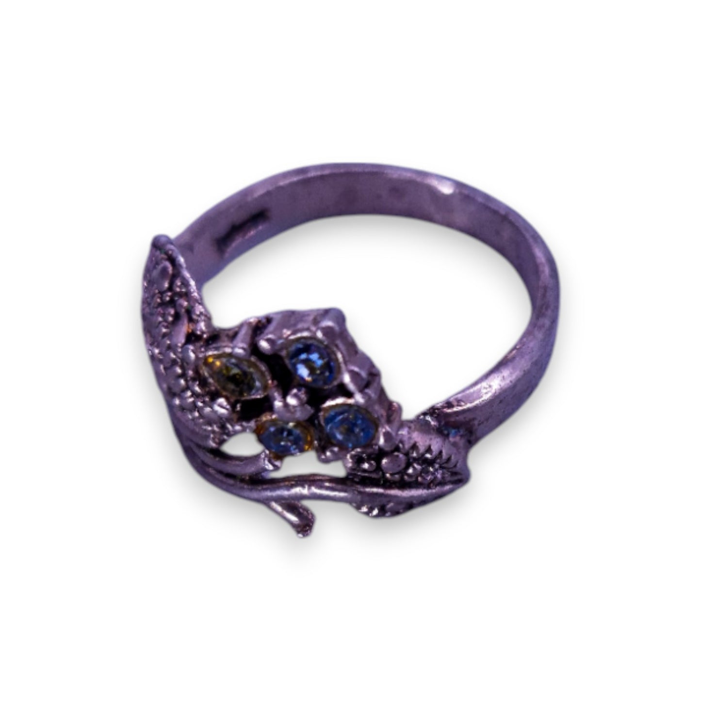 Silver Tone Blue Cubic Zirconia Vintage Ring