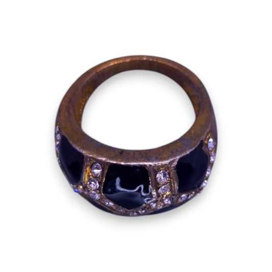 Gold Tone Cubic Zirconia Enamelled Art Deco Ring