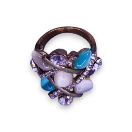 Gold Tone Cloudy, Blue & Clear Cubic Zirconia Statement Ring