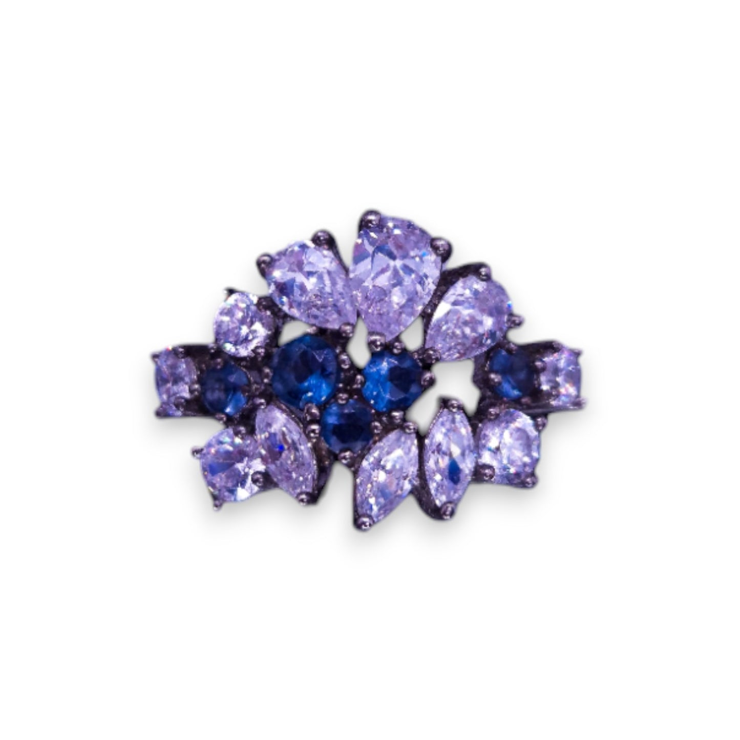Silver Tone Blue & Clear Cubic Zirconia Statement Ring