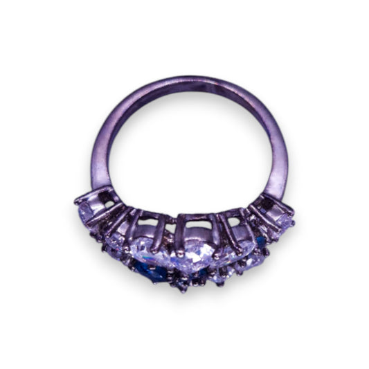 Silver Tone Blue & Clear Cubic Zirconia Statement Ring