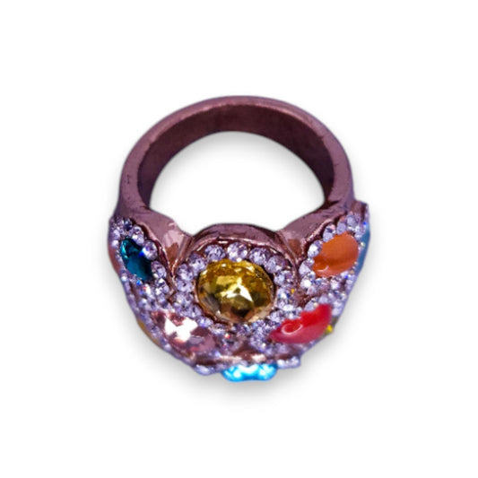 Rose Gold Tone Multi Colour Stones Statement Ring