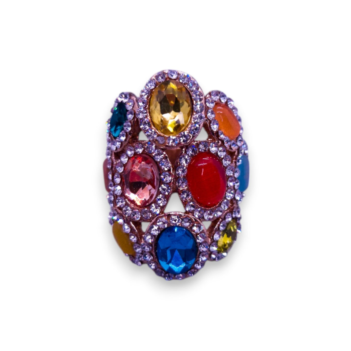 Rose Gold Tone Multi Colour Stones Statement Ring