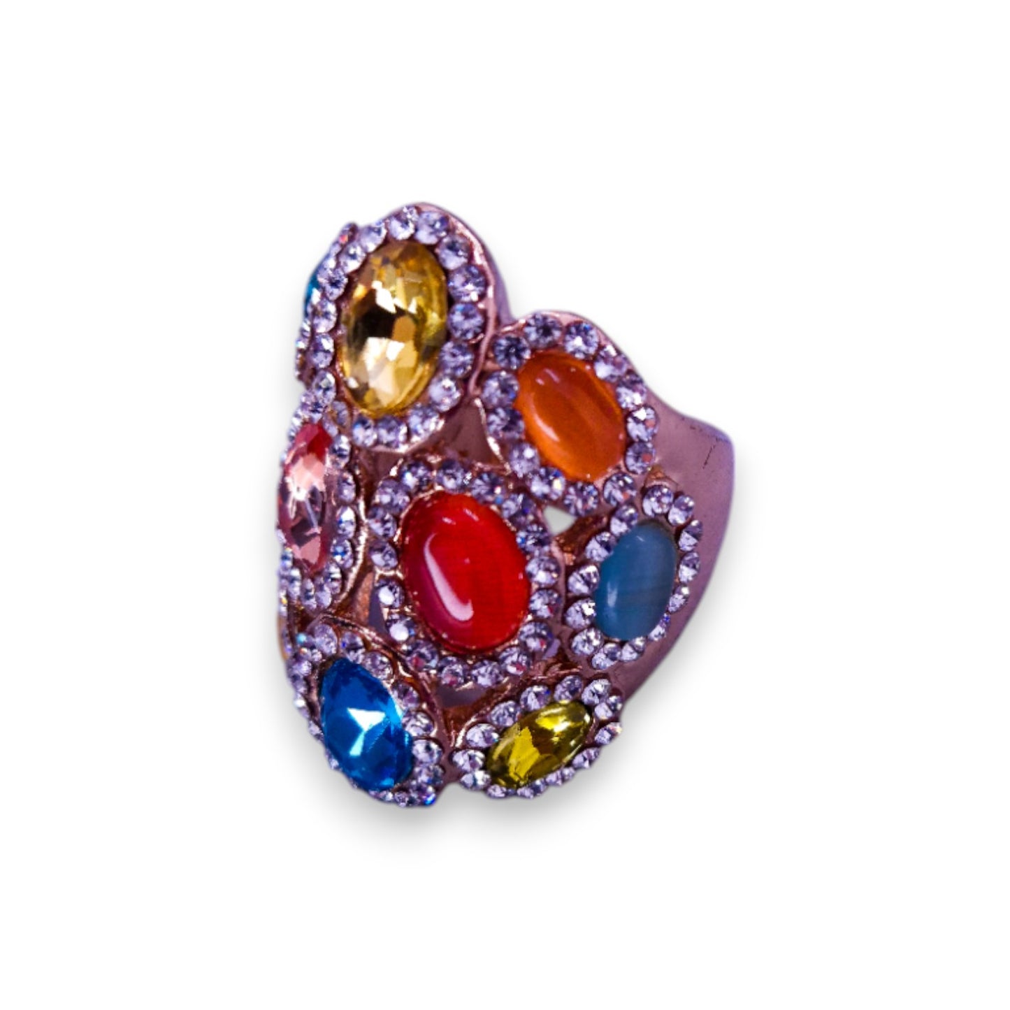Rose Gold Tone Multi Colour Stones Statement Ring