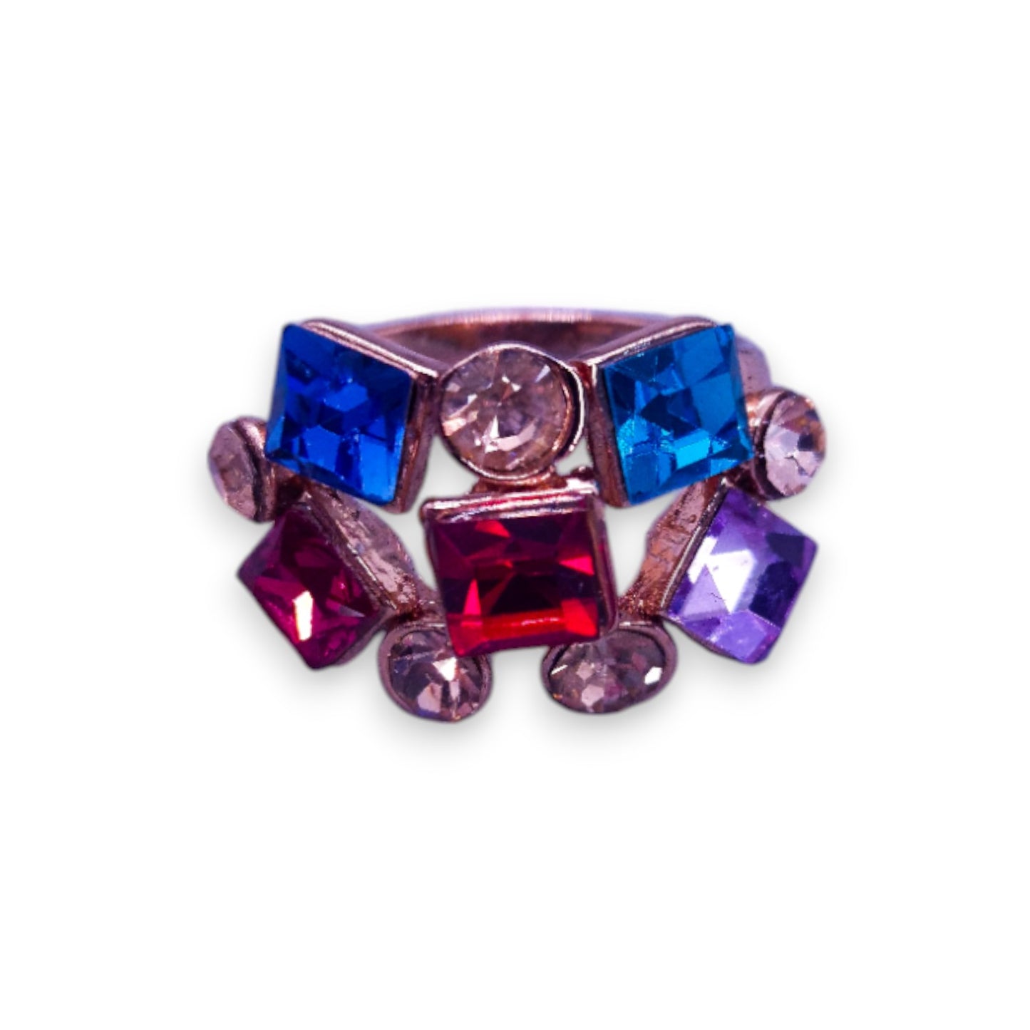 Rose Gold Tone Multi Colour Stones Statement Ring