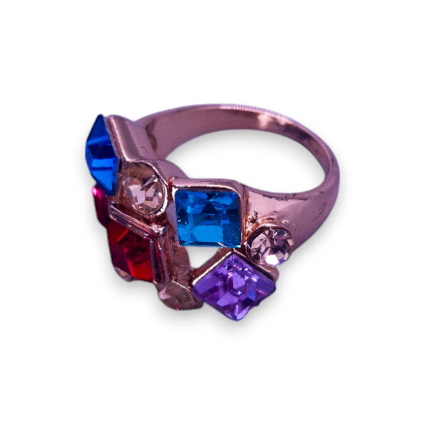 Rose Gold Tone Multi Colour Stones Statement Ring