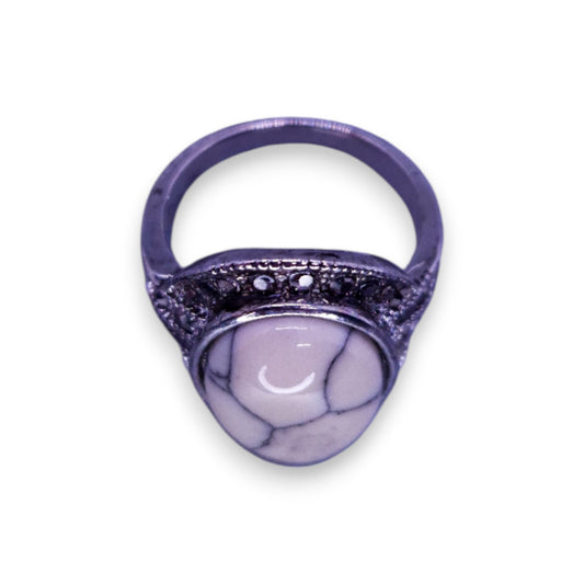 Silver Tone White Howlite Statement Ring