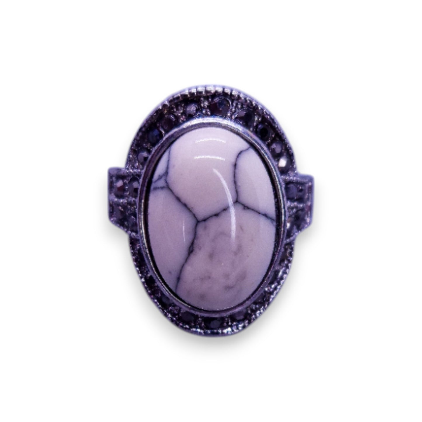 Silver Tone White Howlite Statement Ring