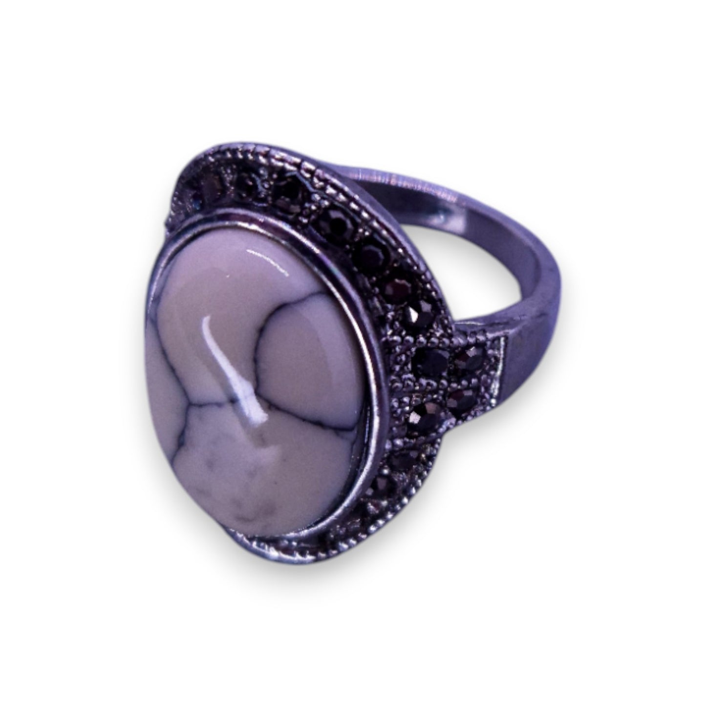 Silver Tone White Howlite Statement Ring