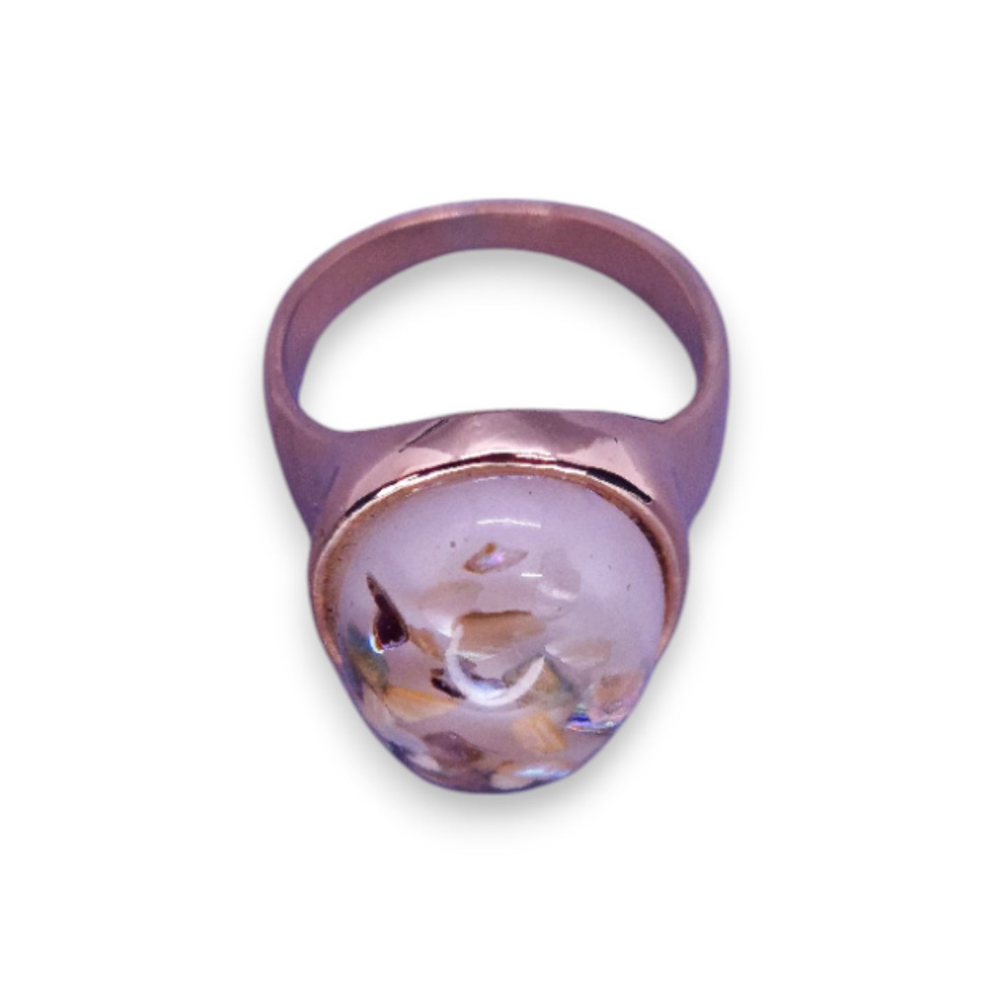Rose Gold Tone Cream Confetti Stone Statement Ring