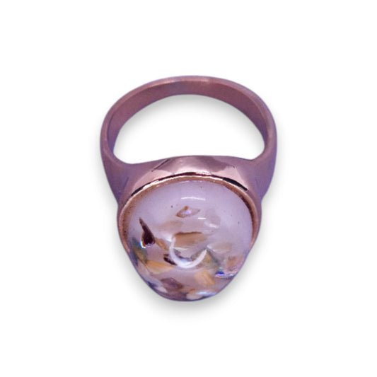 Rose Gold Tone Cream Confetti Stone Statement Ring